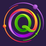 Q letter with atoms orbits