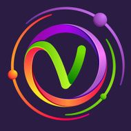 V letter with atoms orbits
