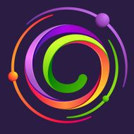 C letter with atoms orbits