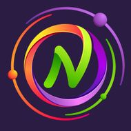 N letter with atoms orbits