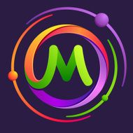 M letter with atoms orbits
