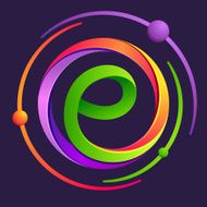 E letter with atoms orbits