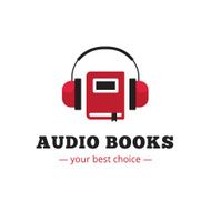 Vector modern audio books store logo Red book and headphones