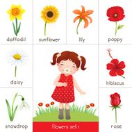 Printable flash card for flowers and little girl smelling flower N2