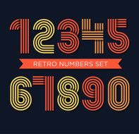 Retro stripes funky numbers set trendy elegant retro style desig