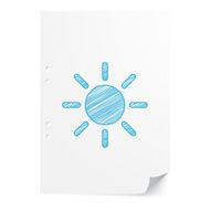 Blue handdrawn Sun illustration on white paper sheet with