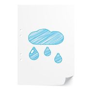 Blue handdrawn Rain illustration on white paper sheet with copy