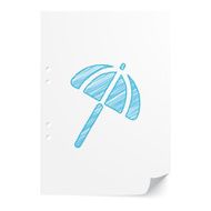 Blue handdrawn Parasol illustration on white paper sheet with co