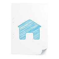 Blue handdrawn Home illustration on white paper sheet with copy N2