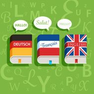 Vector textbooks of English German and French grammar