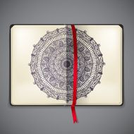 Vector stationary notebook with ribbon and mandala sketch