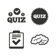 Quiz icons Checklist and human brain symbols N7