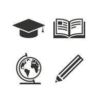 Pencil and open book signs Graduation cap icon N9