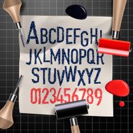 Engraving letters and numbers alphabet for creating vintage design