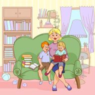 Family Reading Cartoon Illustration N2