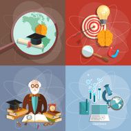 Educational set professor teacher e-learning concept
