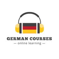 Vector german courses logo concept with flag and headphones N2