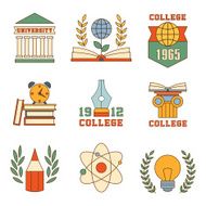 Education and College Set of Icons Vector Illustrations in Flat
