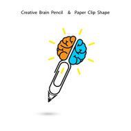 Creative brain pencil logo design Paper clip sign N2