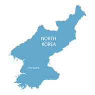 blue map of North Korea with indication Pyongyang