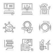 Thin line style distant education vector icons