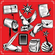 mail set in woodcut style