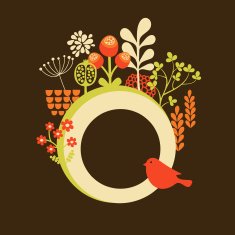 Flower banner with cute little bird