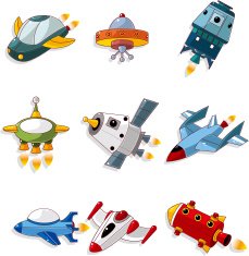 cartoon spaceship icon set