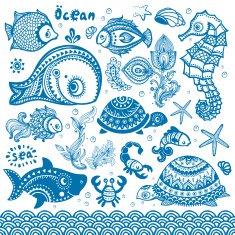 Vector set of fish and shells N5