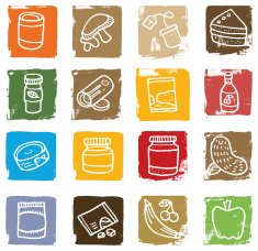 Food related grunge block icon set