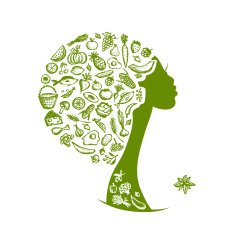 Healthy food concept female head with vegetables