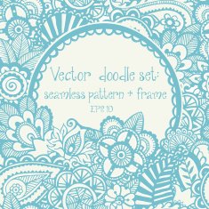 Vector set seamless hand-drawn pattern and frame