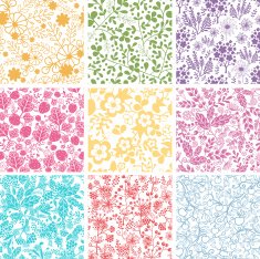 Nine Garden Plants Seamless Patterns Set