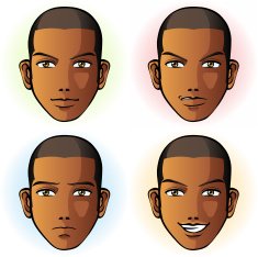Man in four facial expression (African Descent)