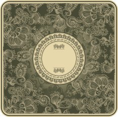 Vintage frame with abstracts flowers and ornamental birds Hand drawing