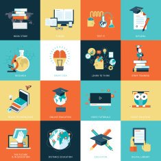 Set of flat design icons for education
