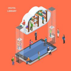 Digital library flat isometric vector concept