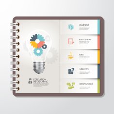 Education infographic with Light bulbs gear on paper book