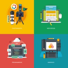 Flat concepts for photography web design programming graphics