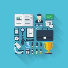 Abstract education background with vector flat colored icons
