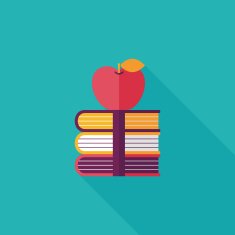 Books tower with apple flat icon long shadow eps10