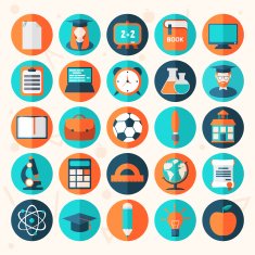 Flat education icons set isolatetd on white background