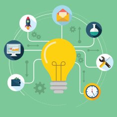 Concept of productive business ideas Lightbulb with drawing graphics around
