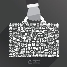 infographic Template with businessman hand hold business bag