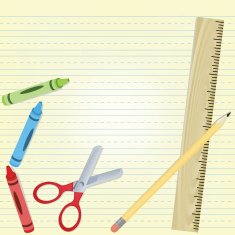 Various Art Tools On a Primary School Paper Background N2