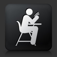 Black Square Button with Studying on School Desk