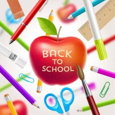 Back to school illustration - apple and stationery items N2