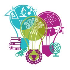 Bulb with icons of education and technology