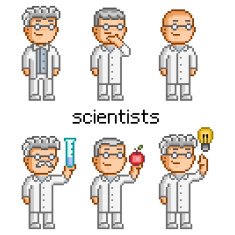 Vector pixel art scientist Doctor professor teacher and chemi