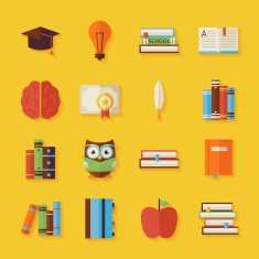Flat Reading Knowledge and Books Objects Set with Shadow